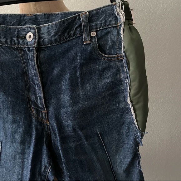SACAI Japan sz 0  XS Deconstructed Blue DENIM JEANS Green Accent - Picture 3 of 14